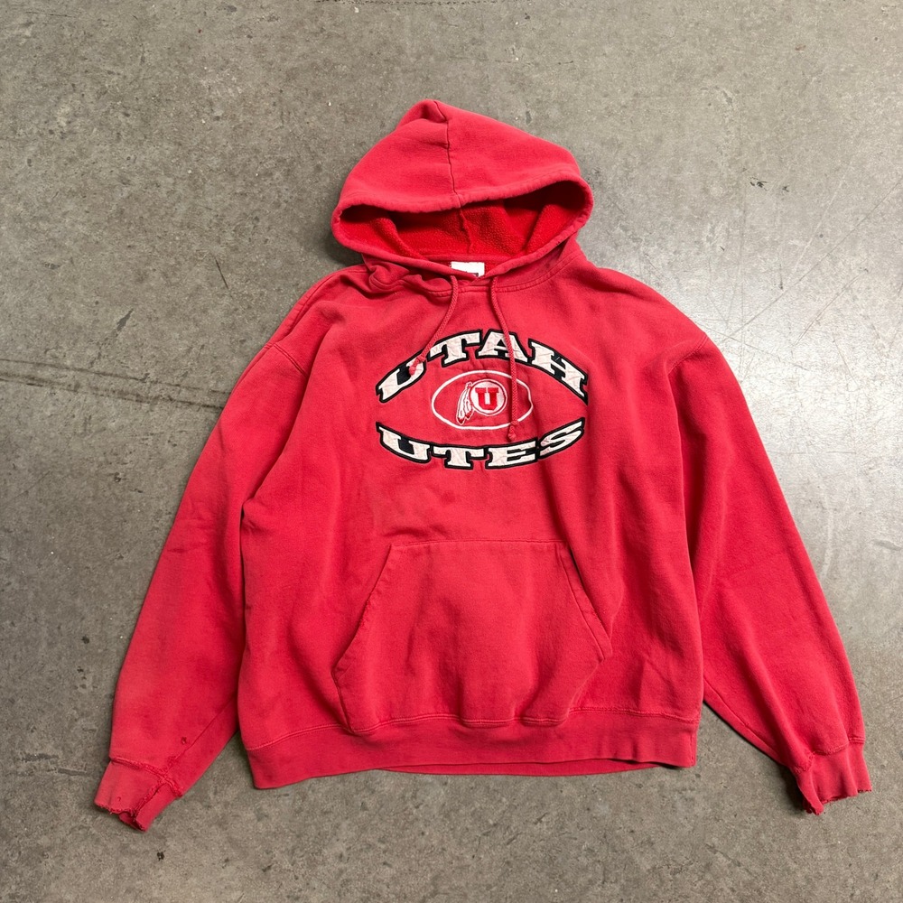 Vintage Sport Attack Utah Utes Hoodie Red Mens XL NCAA Collegiate Sweatshirt